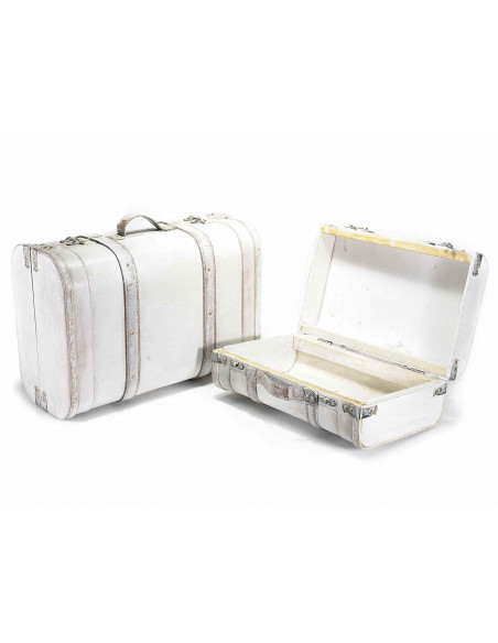 Set 2 valize, lemn, cu detalii metalice, Alb,512424