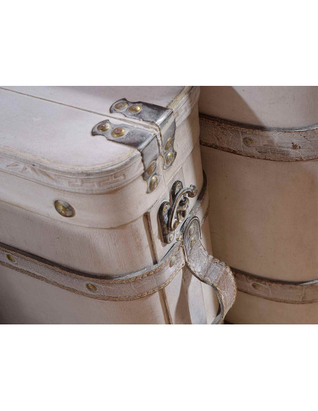 Set 2 valize, lemn, cu detalii metalice, Alb,512424