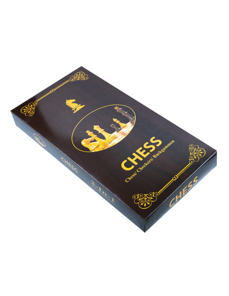 S3838,Joc 3 in 1: sah, table, dame! Cutie lemn, 34x17 cm