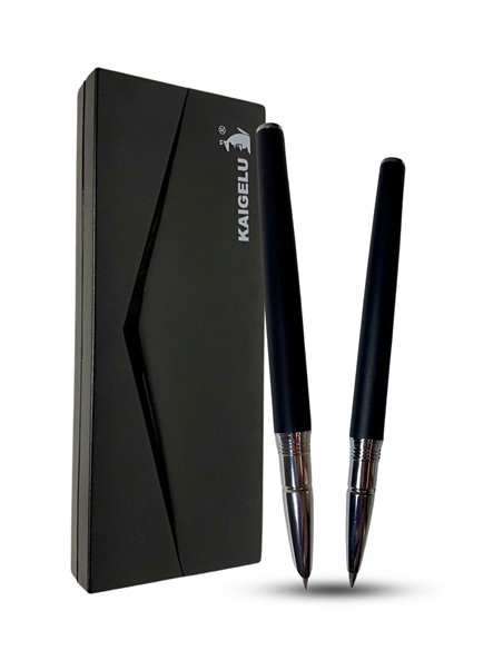 S385/NEGRU,Set Kaigelu - Stilou cu penita ascunsa + pix, Negru mat