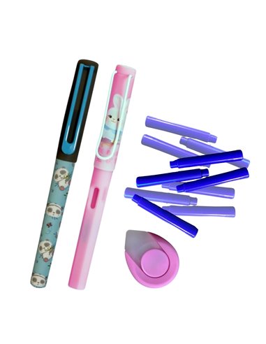 EAN-018457,Set roller + stilou roz cu penita ascunsa si cerneala termosensibila + Rezerve, radiera