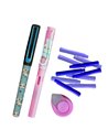 EAN-018457,Set roller + stilou roz cu penita ascunsa si cerneala termosensibila + Rezerve, radiera