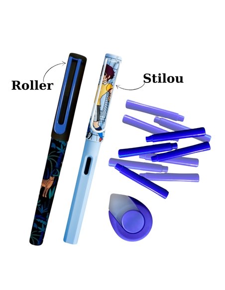 EAN-018426,Set roller + stilou bleu cu penita ascunsa si cerneala termosensibila + Rezerve, radiera