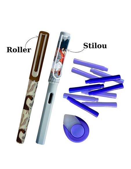 EAN-018402,Set roller + stilou gri cu penita ascunsa si cerneala termosensibila + Rezerve, radiera