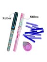EAN-018457,Set roller + stilou roz cu penita ascunsa si cerneala termosensibila + Rezerve, radiera