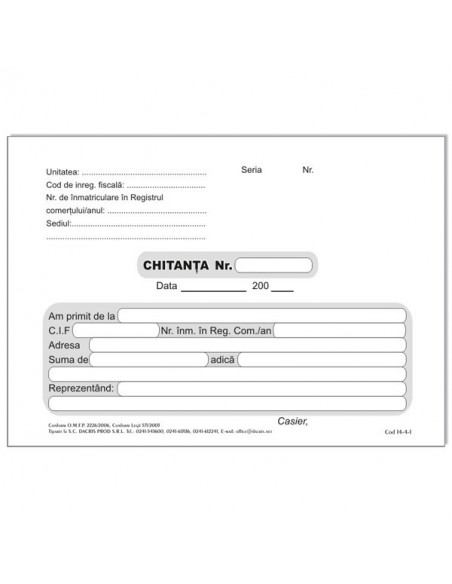 Chitanta A6, 2 exemplare, hartie autocopiativa,DIB2ACHITA6