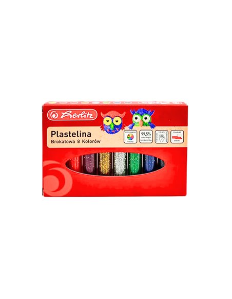 9589003,Plastilina Herlitz, set 8 culori cu sclipici, in cutie de carton