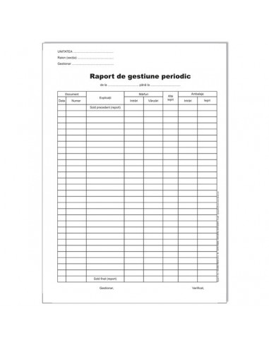 Raport de gestiune periodic A4,DIB400RGP