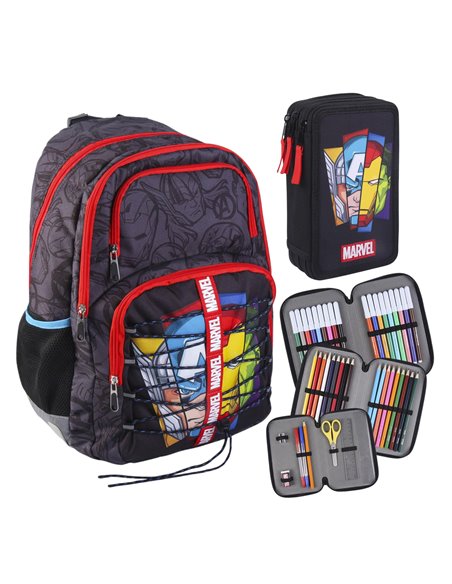 Set scoala Avengers 02 - Ghiozdan, Penar Echipat cu 3 fermoare