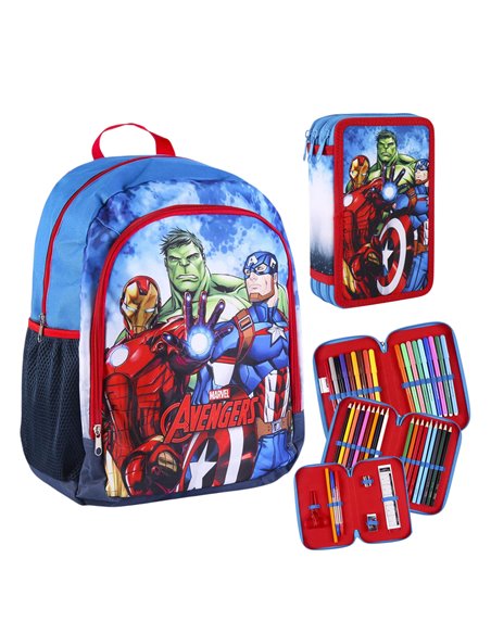 Set scoala Avengers 01 - Ghiozdan si Penar Echipat cu 3 fermoare