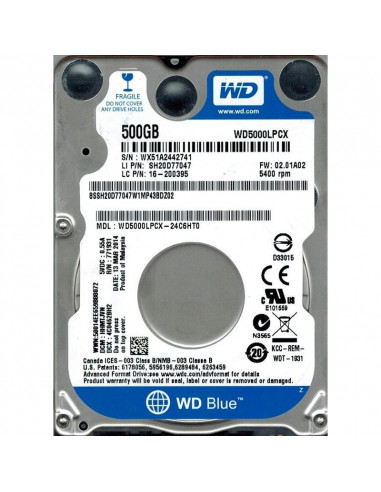 HDD SATA2.5" 500GB 5400RPM/16MB WD5000LPCX WDC,WD5000LPCX