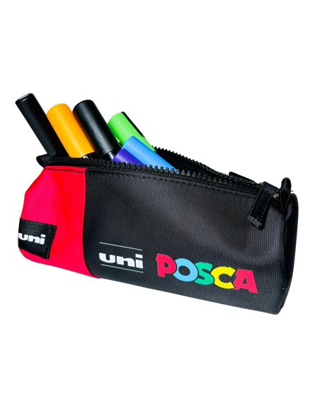 P4193,Penar cilindric POSCA 003 1 fermoar, echipat cu 16 piese, Negru/Rosu