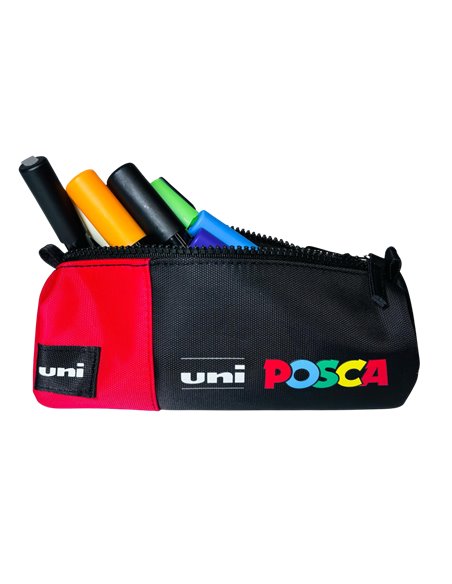 P4193,Penar cilindric POSCA 003 1 fermoar, echipat cu 16 piese, Negru/Rosu