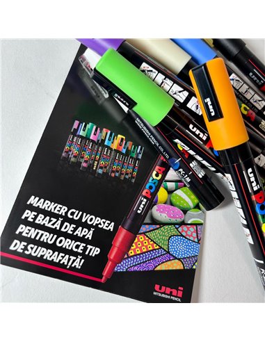 P4193,Penar cilindric POSCA 003 1 fermoar, echipat cu 16 piese, Negru/Rosu