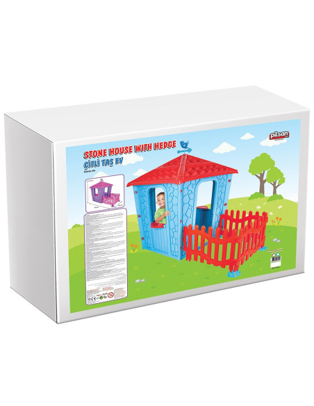PL-06-443-BL,Casuta cu gard pentru copii Pilsan Stone House with Fence blue
