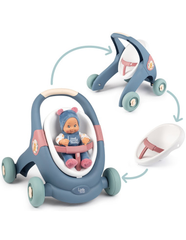 S7600140308,Carucior pentru papusi Smoby Baby Walker 3 in 1 cu papusa
