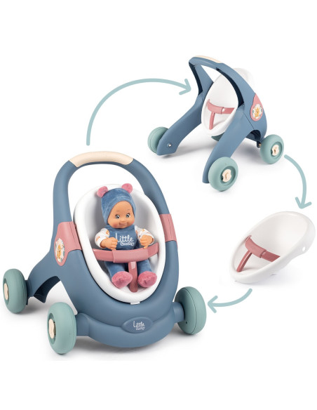 S7600140308,Carucior pentru papusi Smoby Baby Walker 3 in 1 cu papusa