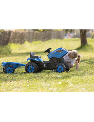 S7600710129,Tractor cu pedale si remorca Smoby Farmer XL albastru