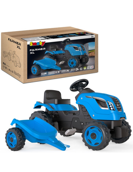 S7600710129,Tractor cu pedale si remorca Smoby Farmer XL albastru