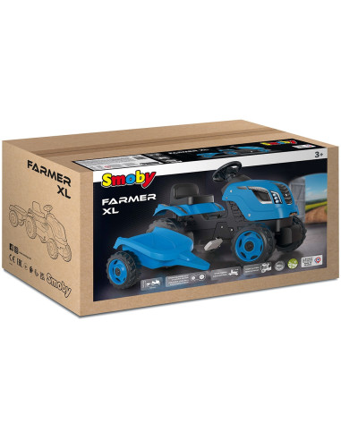 S7600710129,Tractor cu pedale si remorca Smoby Farmer XL albastru