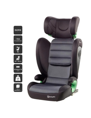BB-BGO-3856,BabyGo - Scaun auto SafeChild Grey, 100-150 cm, certificat R129