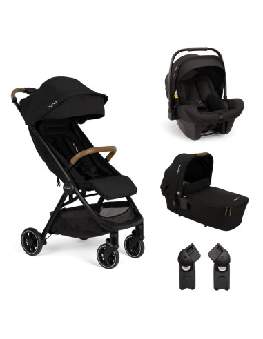 BB-ST15713CVRGLSET4,Nuna - Set carucior ultracompact TRVL Caviar + Adaptori TRVL + Landou LYTL Caviar + Scoica auto i-Size PIPA 
