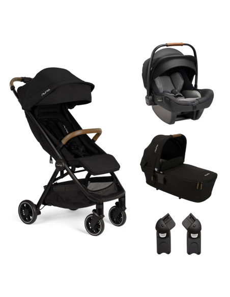 BB-ST15713CVRGLSET3,Nuna - Set carucior ultracompact TRVL Caviar + Adaptori TRVL + Landou LYTL Caviar + Scoica auto i-Size PIPA 