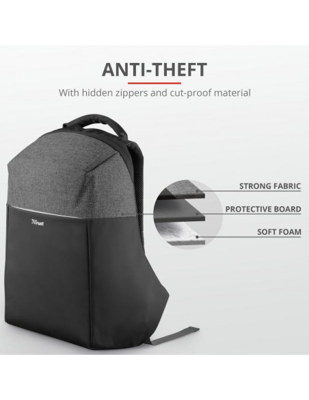 Rucsac Trust Nox Anti-theft Backpack 16" Black,TR-23083