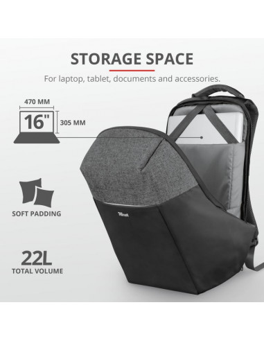 Rucsac Trust Nox Anti-theft Backpack 16" Black,TR-23083