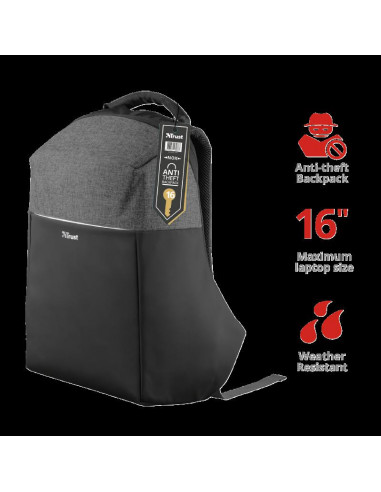 Rucsac Trust Nox Anti-theft Backpack 16" Black,TR-23083