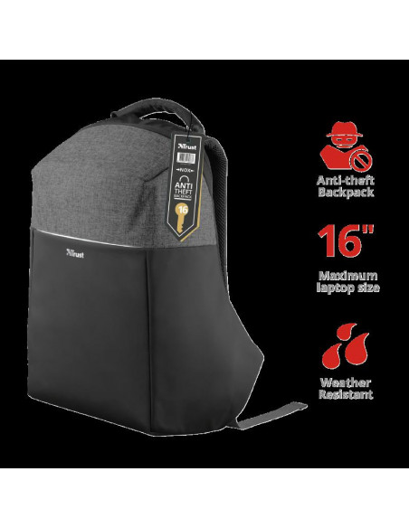 Rucsac Trust Nox Anti-theft Backpack 16" Black,TR-23083