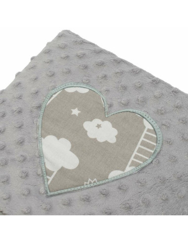 BN-42796,Set 3 piese, New Baby, Luxury, Baby Nest cu doua fete, Cu paturica si pernuta in forma de inima, Minky Heart Cloud