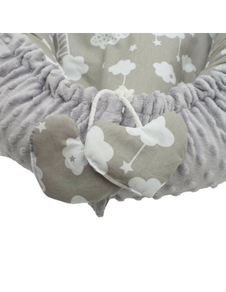 BN-42796,Set 3 piese, New Baby, Luxury, Baby Nest cu doua fete, Cu paturica si pernuta in forma de inima, Minky Heart Cloud