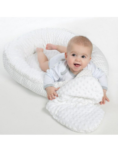 BN-42796,Set 3 piese, New Baby, Luxury, Baby Nest cu doua fete, Cu paturica si pernuta in forma de inima, Minky Heart Cloud