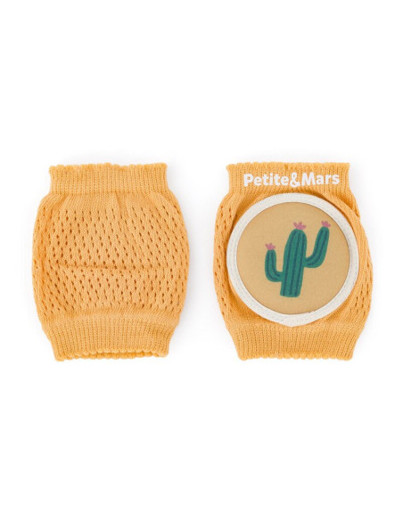 BN-522819,Genunchiere cu pernute, Petite&Mars, Cu elastic, Material respirabil, Stratul antiderapant, 13x10 cm, 6 luni+, Ocru