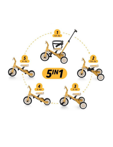 BN-613817,Tricicleta, Petite&Mars, Turbo, 5 in 1, Multifunctionala, Vehicul de impins, Bicicleta cu/fara pedale, Cu maner de ghi