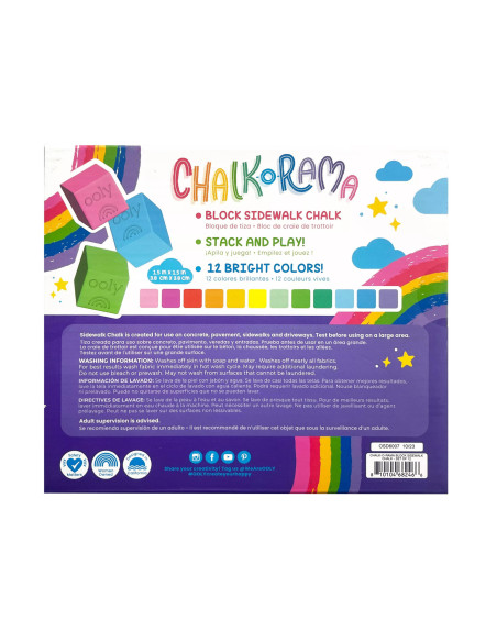 124-007,Creta lavabila Chalk-O-Rama, set de 12 cuburi, perfecta pentru desen pe asfalt