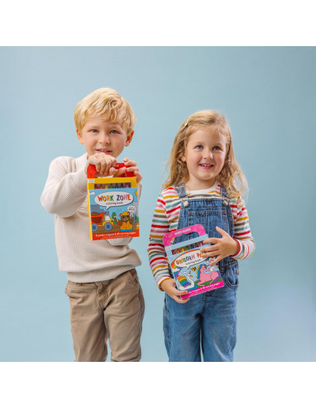 138-027,Set carte de colorat si creioane colorate - portabil, Constructii