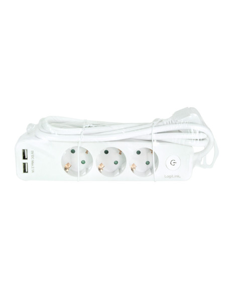 LPS248U,PRELUNGITOR LOGILINK, Schuko x 3, USB x 2 5V/2.1A (10.5 W), cablu 3G 1.5mm2, 230 V/16 A, 50 Hz, max. 3600 W, buton intre