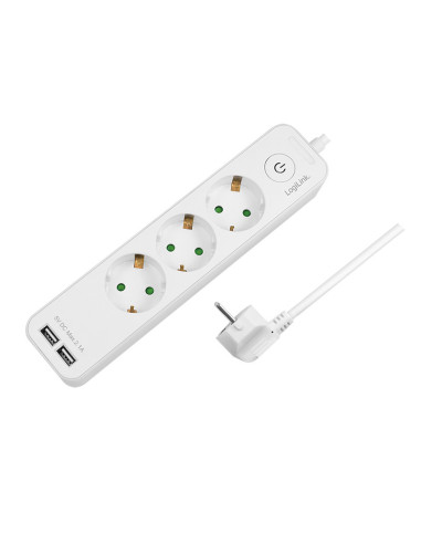 LPS248U,PRELUNGITOR LOGILINK, Schuko x 3, USB x 2 5V/2.1A (10.5 W), cablu 3G 1.5mm2, 230 V/16 A, 50 Hz, max. 3600 W, buton intre
