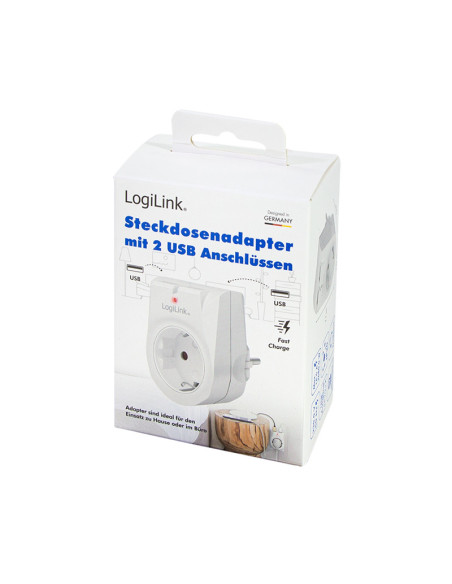PA0246,PRIZA LOGILINK, Schuko x 1, USB x 2 5 V/2.1 A, max. 10.5 W, 230 V/16 A, 50 Hz, max. 3600 W, IP20, LED activate, alb "PA02