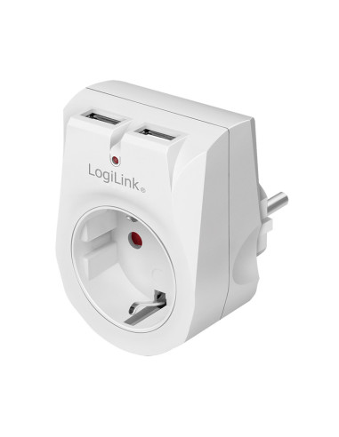 PA0246,PRIZA LOGILINK, Schuko x 1, USB x 2 5 V/2.1 A, max. 10.5 W, 230 V/16 A, 50 Hz, max. 3600 W, IP20, LED activate, alb "PA02