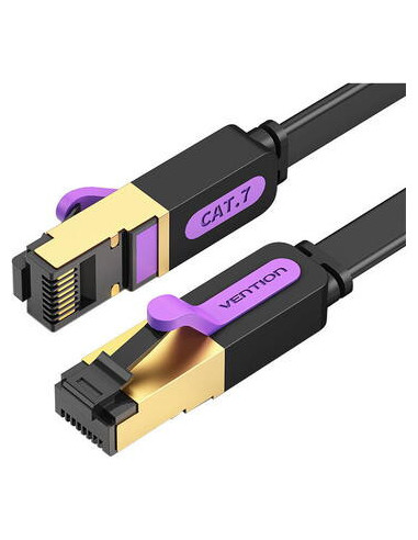 RY-ICABH,Patch Cord STP Vention, Cat. 7, 2m, flat cable, conductor cupru, viteza max transfer 10 Gbps, invelis PVC, negru, "ICAB