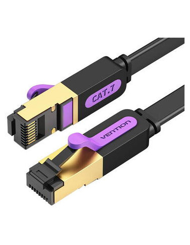 RY-ICABJ,Patch Cord STP Vention, Cat. 7, 5m, flat cable, conductor cupru, viteza max transfer 10 Gbps, invelis PVC, negru, "ICAB