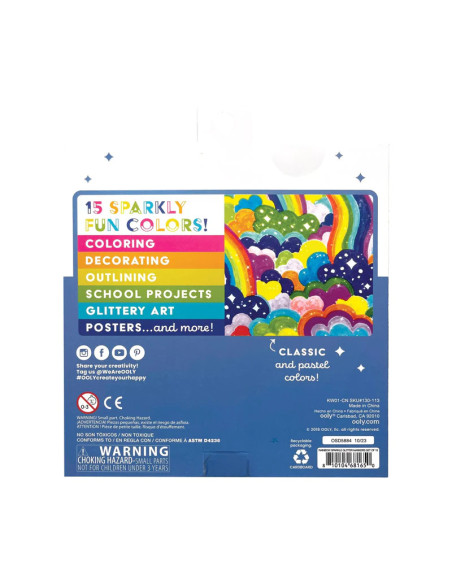130-113,Carioci cu sclipici Rainbow Sparkle, set de 15 culori