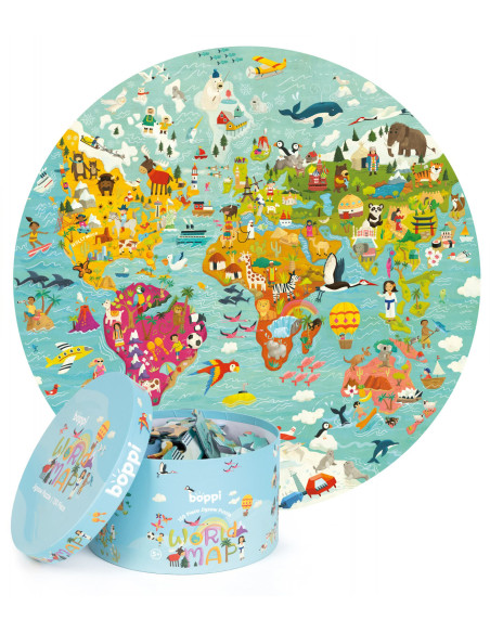 434-9C4-C87,Puzzle rotund, 150 piese, Boppi - Harta Lumii 434-9C4-C87,Puzzle rotund, 150 piese, Boppi - Harta Lumii