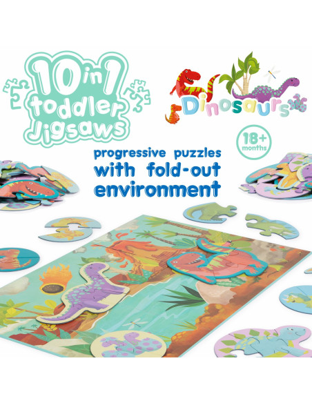 000-DDF-03F,Puzzle progresiv Toddler 10 in 1, Boppi - Dinozauri 000-DDF-03F,Puzzle progresiv Toddler 10 in 1, Boppi - Dinozauri