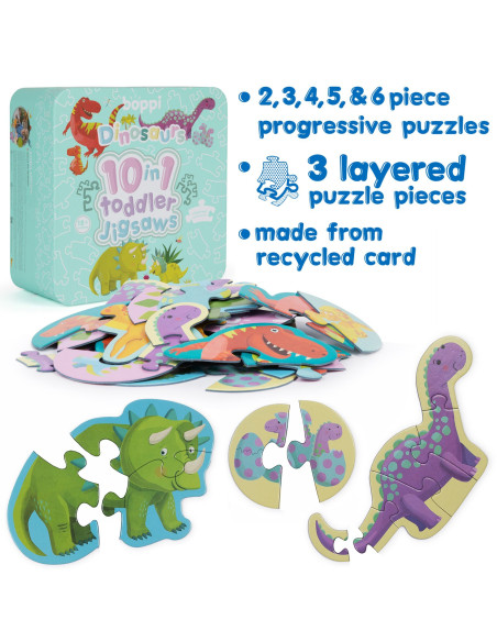 000-DDF-03F,Puzzle progresiv Toddler 10 in 1, Boppi - Dinozauri 000-DDF-03F,Puzzle progresiv Toddler 10 in 1, Boppi - Dinozauri