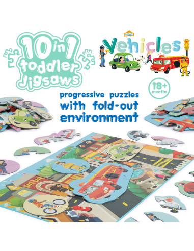 F53-1FF-5B1,Puzzle progresiv Toddler 10 in 1, Boppi - Vehicule F53-1FF-5B1,Puzzle progresiv Toddler 10 in 1, Boppi - Vehicule