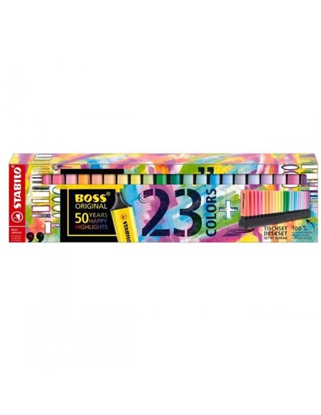 Set Textmarkere Stabilo Boss Original cu suport de birou, culori asortate pastel si neon, 23 buc/set